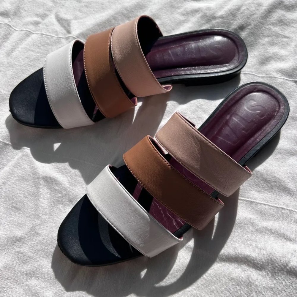 Staud  Mona Colorblock Leather Slides EU 38
